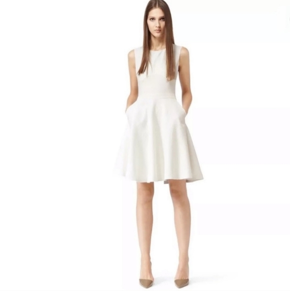Reiss Natalie Houndstooth Keyhole Back A Line Mini Dress Silver Grey 10 - Picture 3 of 10